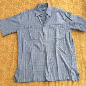 Haggar City Casuals: Grey Striped Short Sleeve: Size M